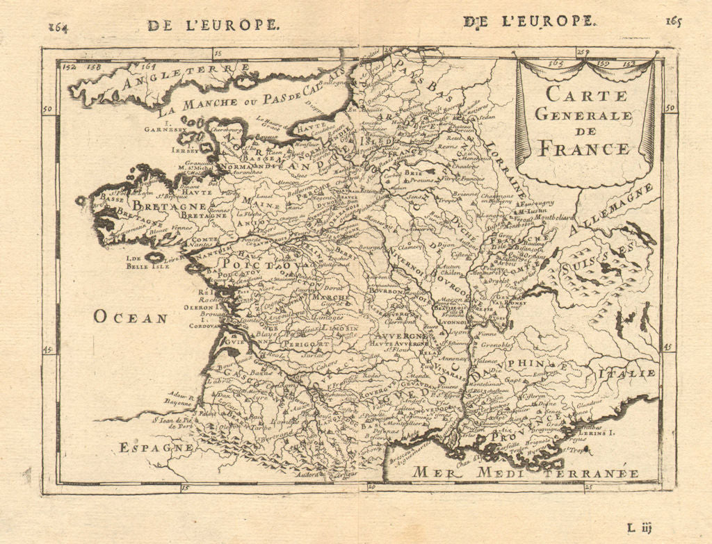 FRANCE. 'Carte Generale'. Towns, rivers & provinces. MALLET 1683 old map